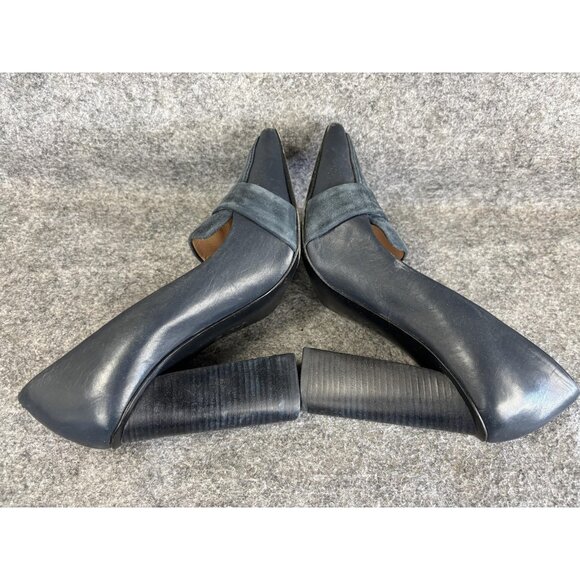 Tory Burch Shoes Womens Size 7.5 Navy Block Heel Loafer Pumps Pointed Toe Suede - Picture 7 of 9